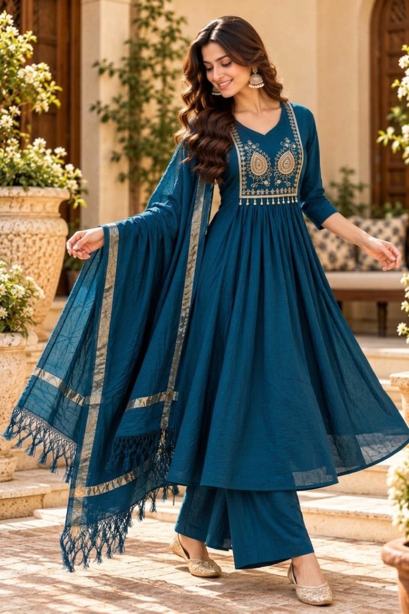 Ff Mul Chanderi With Inner With Heavy Work Kurti With Bottom Dupatta